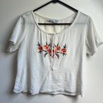Vintage Hand Embroidered Floral Top White Size XL Photo 2