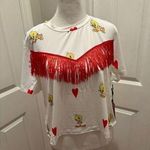 Urban Outfitters Unique Vintage Women's Tweety Bird Boxy T-Shirt White L Red Fringe Heart Graphic Photo 0