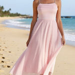 Cupshe  Madison Beach Wedding Honeymoon Tulle Tie Back Maxi Dress Pink Sz M Photo 0