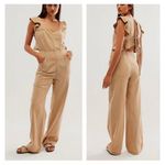 Free People NEW Women’s Size Small Brown Love Bite Back Tie Denim Jumpsuit Photo 1