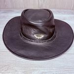 Leather vintage shapeable cowboy hat leather suede belted Harley Davison pin Black Photo 1