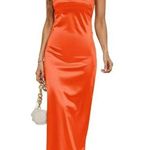 Peppermayo Strapless Orange Silk Dress Photo 0