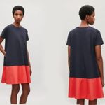 COS  Women's Navy Red Jersey Crew neck Cotton Hem A-Line Mini Dress Size Small Photo 1