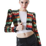 Alice + Olivia  Sequin Striped Sherryl Cropped Cardigan Jacket Size M Photo 0