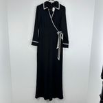 Halogen Nordstrom Black Jumpsuit White Trim Faux Wrap Career Party Cocktail Hour Photo 1