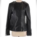 ZARA Black Genuine Leather Biker Jacket with Asymmetrical Zipper Size XS / S Photo 3