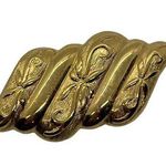 Vintage Gold Tone Etched Leaf Scarf Clip Slide 2" long Photo 0