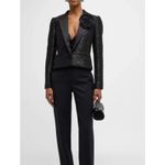 L'Agence Scarlet Black Sequin Cropped Blazer with Rose Pin Size 6 Photo 1