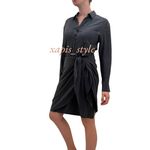 100% silk Acrobat Dusty Blue Slate Solid Minimalist Tie waist shirt dress Size M Photo 1