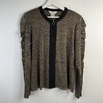 Misook Exclusive  Size M Knit Cardigan Shimmer Ruched Sleeve Full Zip Gold Black Photo 1