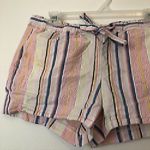 Loft ANN TAYLOR Striped Tie Waist Shorts Pink White Blue 100% Cotton Boho Small Photo 3