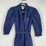 Vintage 70s Foxy Lady Jumpsuit Navy Blue Belted Size 7/8 Rosie the Riveter Photo 4