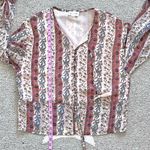 Anthropologie Allison New York Pink Floral Button Front Tassel Tie Blouse Small Photo 7