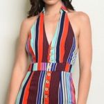 Striped Halter Style Jumpsuit Red Photo 5