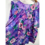 Lounge Vintage Womens 1X Top MuuMuu Shirt Short Sleeve Hawaiian Floral Purple Photo 2