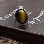 Handmade Tiger’s Eye Oval Ring | Adjustable Boho Stainless Steel Jewelry Photo 6