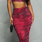 Almost Famous Women Large Ruched Red Midi Skirt Aesthetic Ruffles Lightweight Photo 0