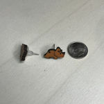 New Handcrafted Handpainted Lightweight triceratops Dinosaur Wood Earrings Orange Photo 6