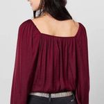 Free People Red Burgendy Wine Flowy Boho Silky Long Sleeve Cottagegore Bodysuit Photo 1