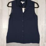 Drew NWT Navy Blue Heathered Gray Button Down High Low Top Women's Size XS Photo 0