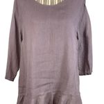 Match Point Taupe Linen Ruffle Hem 3/4 Sleeve Pullover Top Size Medium Photo 0