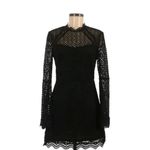 AQUA  Black crochet long sleeve mini dress bell sleeves and high neckline SIZE XS Photo 4