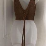 Brown crochet knit crop top sleeveless v halter neck earthy artsy boho hippie Size M Photo 2