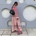 ZARA  Pink Geometric Print Long Sleeve Resort Travel Vacation Maxi Dress XS NWT Photo 2