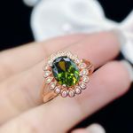 14K Rose Gold Plated Adjustable Crystal Green Peridot Ring for Women Photo 3