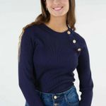 Deeluxe Women Navy Fausta Pullover Ribbed Raglan Long Sleeve Button Sweater XL Blue Photo 1