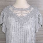 SheIn  (Curve) Tulip Puff Sleeve T-Shirt with Lace Neckline Light Gray-2XL Photo 1