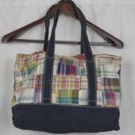 J.Crew Madras Plaid Patchwork Tote Style Purse Photo 0