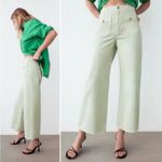ZARA  Wide Leg Cropped Jeans Gold Button Front Pockets in Mint Green 4 Photo 1