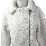 Urban Outfitters Clara Cream White Teddy Fleece Full Zip Moto Coat Jacket Size M Photo 2