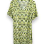 Fossil  dress women's M green geometric print V neck short sleeve midi shift Photo 0