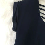 AQUA  Navy Satin Trim Cut Out‎ Short Sleeve Top Photo 2