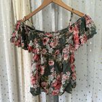 Billabong  Summer Sunsets Crinkle Floral Ruffle Off Shoulder Blouse Top M Photo 3