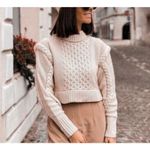 ZARA Ecru wool blend shoulder pad crop sweater small Photo 11