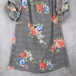 Love j  Gray Floral Short Sleeve Checker Houndstooth Knee Length Plus Dress 1X Photo 3