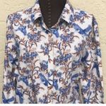 Lands End shirt button down blue bird floral print long sleeve women’s s… White Size 14 Photo 1