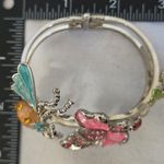 Vintage Clamper Hinge Bracelet Floral Ladybug Bee and Flower Silver Photo 9