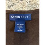 Karen Scott  Brown Cotton Beaded V-Neck‎ Short Sleeve Pullover Top Blouse Shirt L Photo 2
