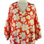 Vine & Love Orange and White Floral Blouse Photo 2