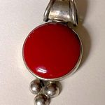 Vintage 925 Silver Red Coral Pendant signed necklace menswear womenswear Photo 0