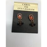 NWT Carol for Eva Graham Pierced Earrings Orange Dark Ruby Brass Tone Dangle Photo 1
