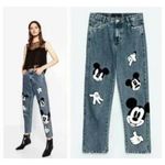 ZARA  Mickey Mouse patch Disney World Disneyland women's denim jeans pants size 6 Photo 1