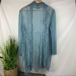 Aria  A Steel Blue Lace Sheer Loose Duster Open Sweater M Photo 1