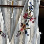 Blu Pepper  Romper V-Neck Blue Stripe Sz L Floral Embroidered Sleeveless Photo 3