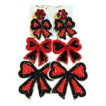 Viola Red Black Beaded Bow Drop Dangle Earrings Statement‎ Jewelry New Photo 2