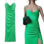 ZARA NWT  Green Long Dress Ruched Body Con M Photo 1